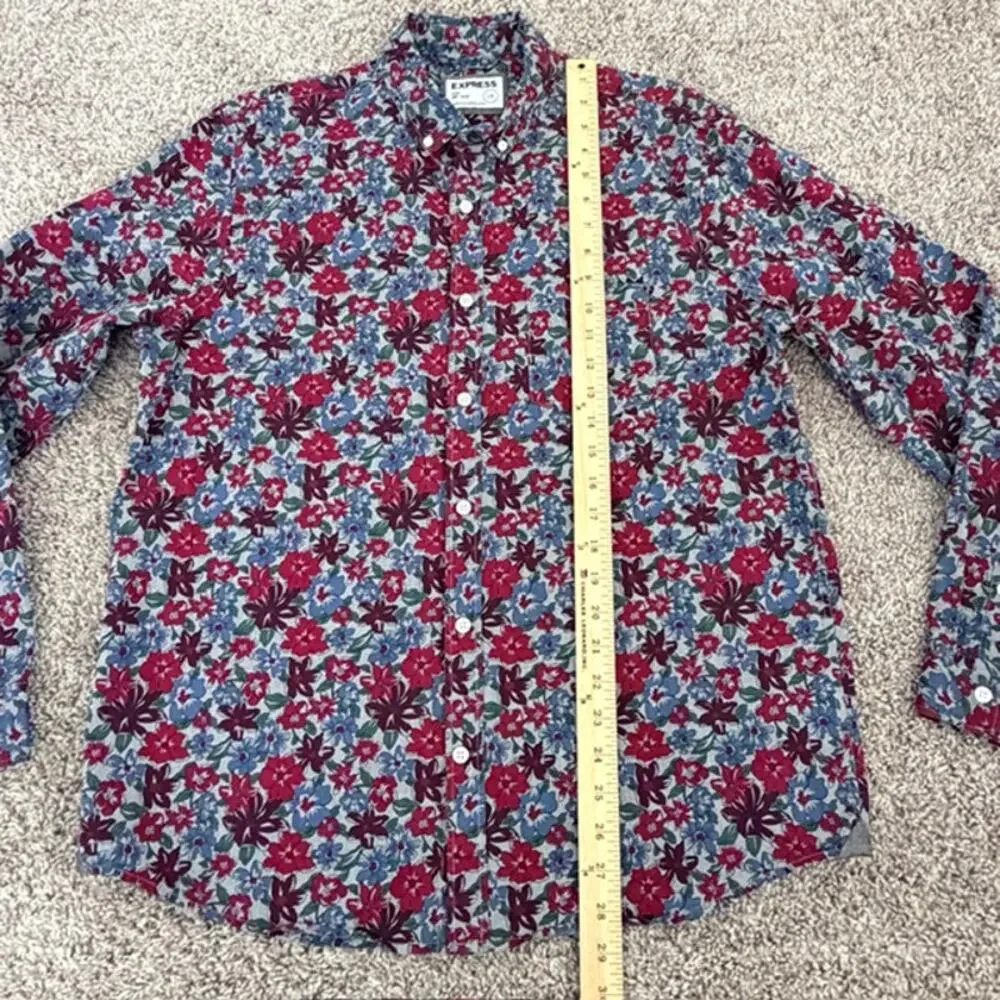 Express Slim Soft Wash Button-Down Shirt Men's Large Floral 100% Cotton
